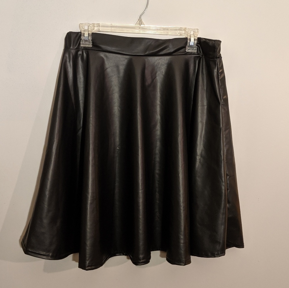 NWT Black Faux Leather Skater Skirt